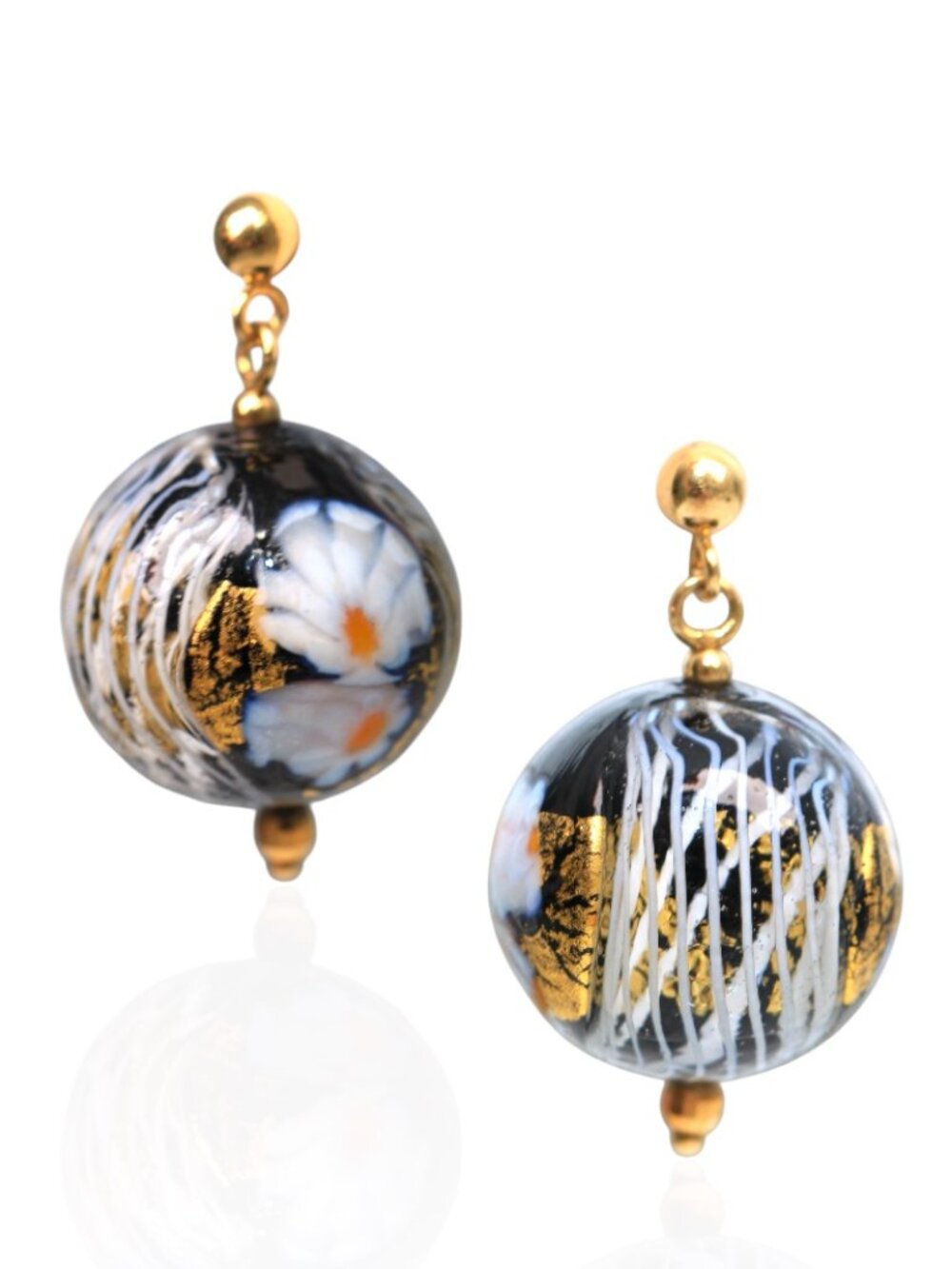 Vintage Milor 14K Gold Murano Glass Couture Floral Earrings